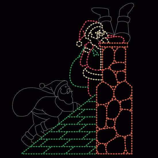 16' x 13' Animated Santa on Roof Sliding Down Chimney