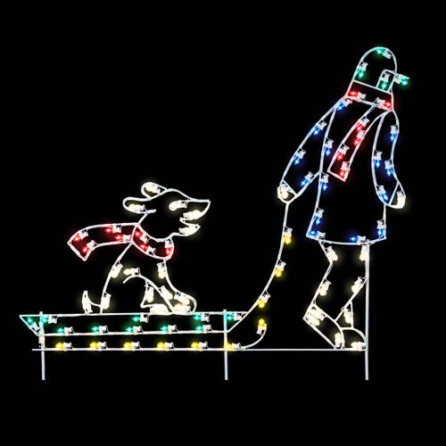 4' Boy Pulling Sled with Dog