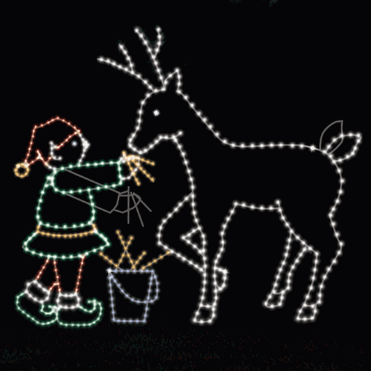 8' x 10' Animated Elf Feeding Deer