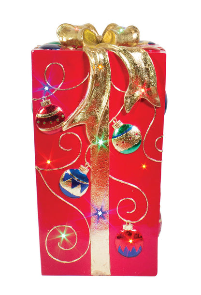 Lit Fiberglass Gift Box with Ornaments