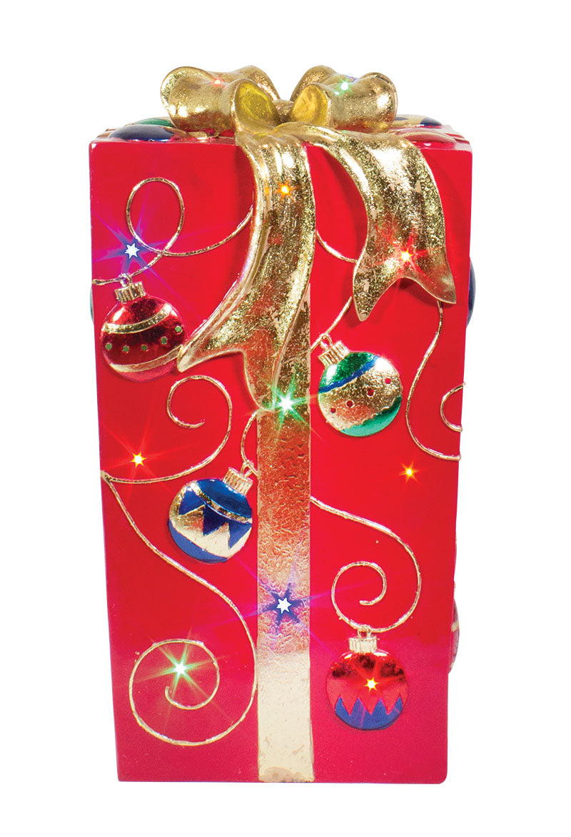 Lit Fiberglass Gift Box with Snowflakes