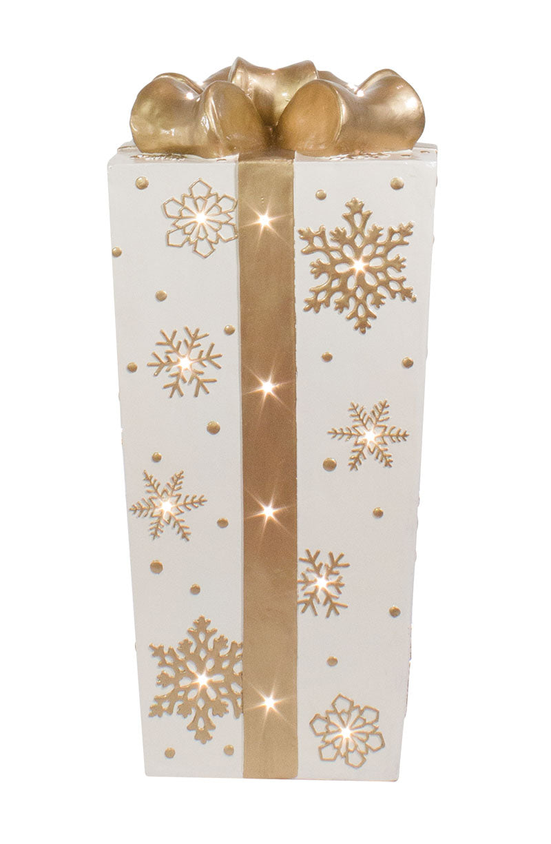 Lit Fiberglass Gift Box with Snowflakes