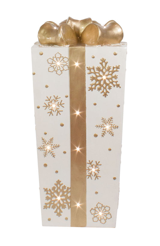 Lit Fiberglass Gift Box with Snowflakes