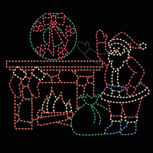 14' x 16' Animated Waving Santa beside Fireplace