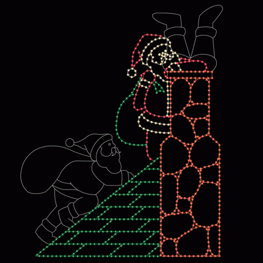 16' x 13' Animated Santa on Roof Sliding Down Chimney